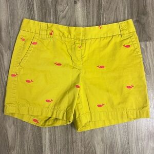 J Crew Chino shorts . Yellow with pink whales print